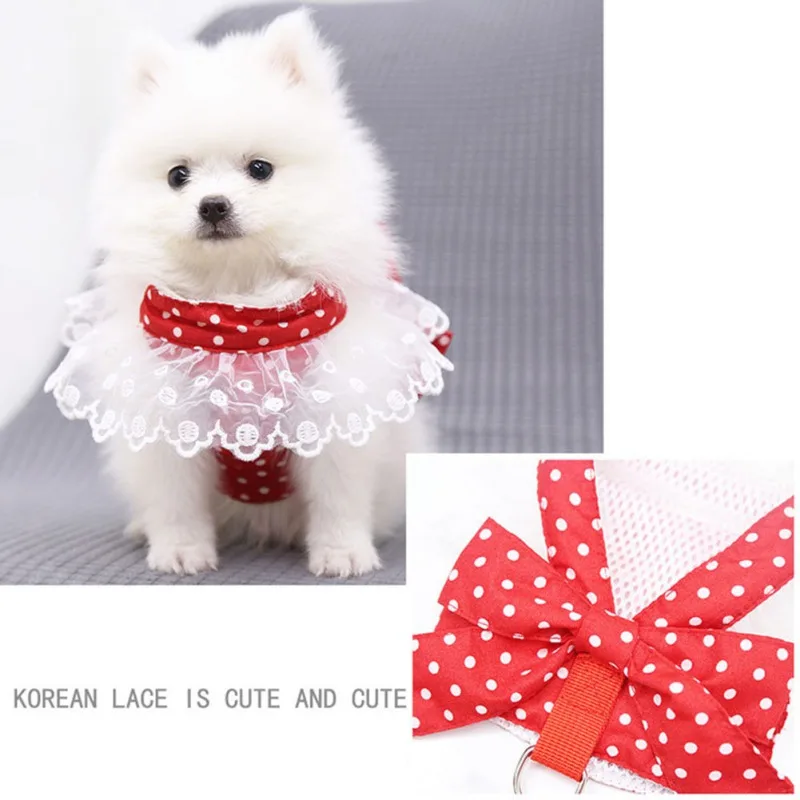 Dog Harness Beautiful Lace Cat Leash Bow Knot Chest Strap Dog Collar Pet Supplies Accessories Puppy Leash Red Bow Harness Rope