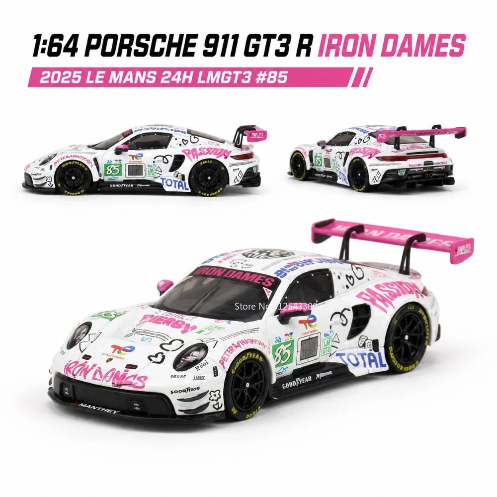 1:64 Porsche 911 GT3 R Alloy Model Toys Diecast Racing Car Rubber Tire Doors Can Be Opened Miniature Vehice Fashion Collectibles