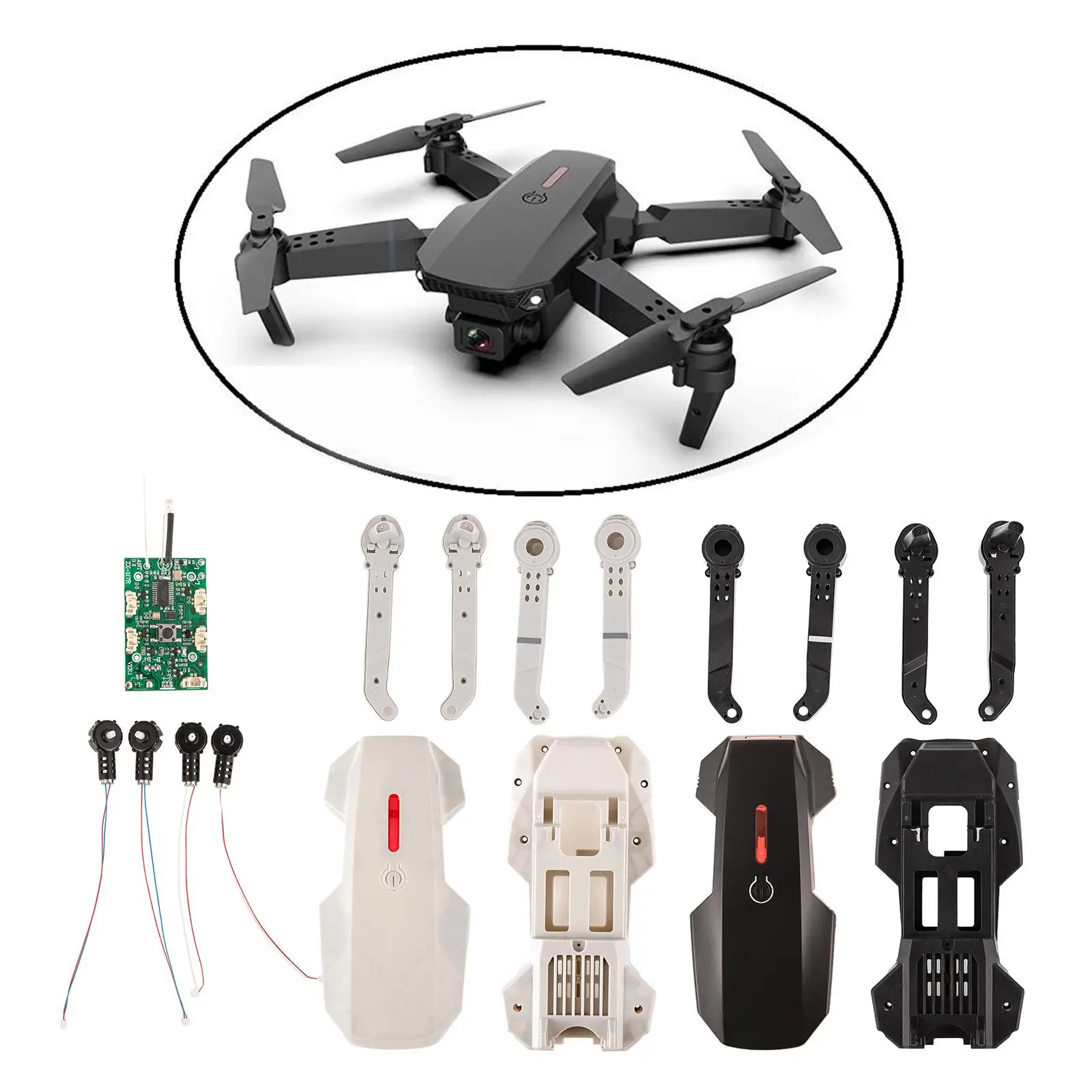 E88 Pro Drone Replacement Parts ABS Plastic Motor Circuit Board Cover Upper Lower Shell Arm Kit