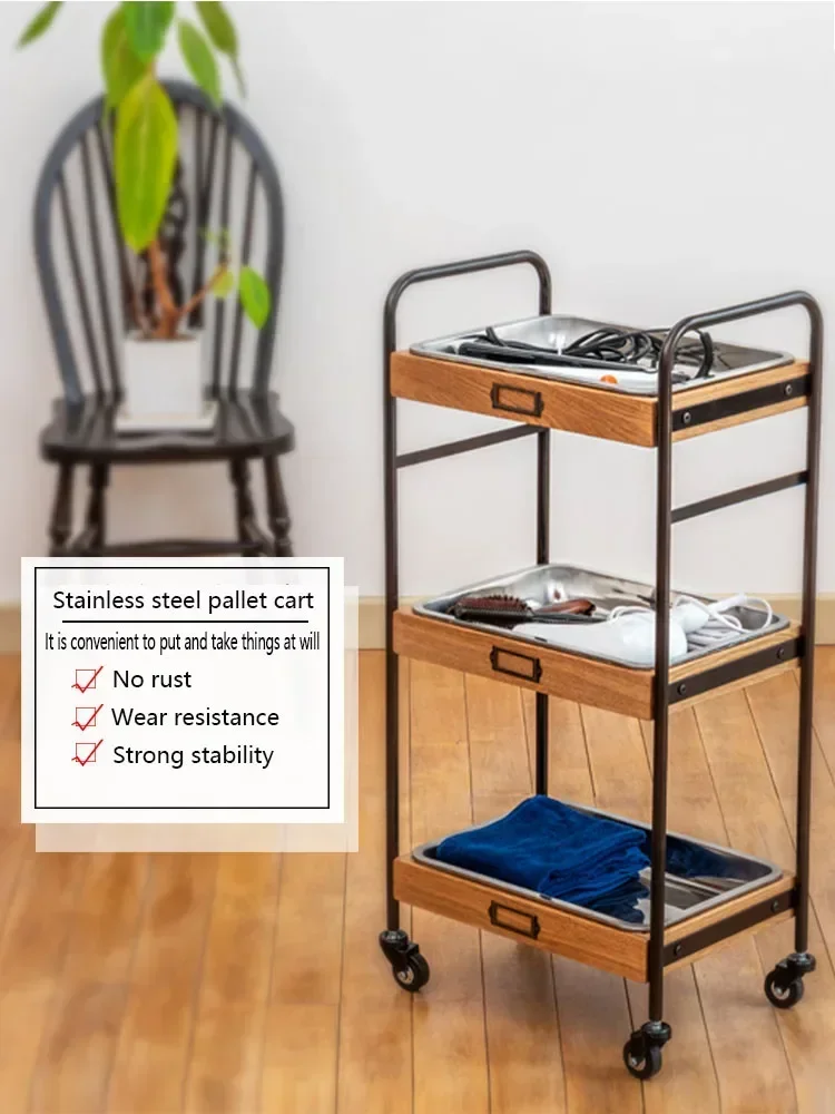Salon Furniture Beauty Cart Stainless Steel Tray Beauty Salon Rotating Manicure Trolley Barber Shop Tool Cart Simple StorageRack
