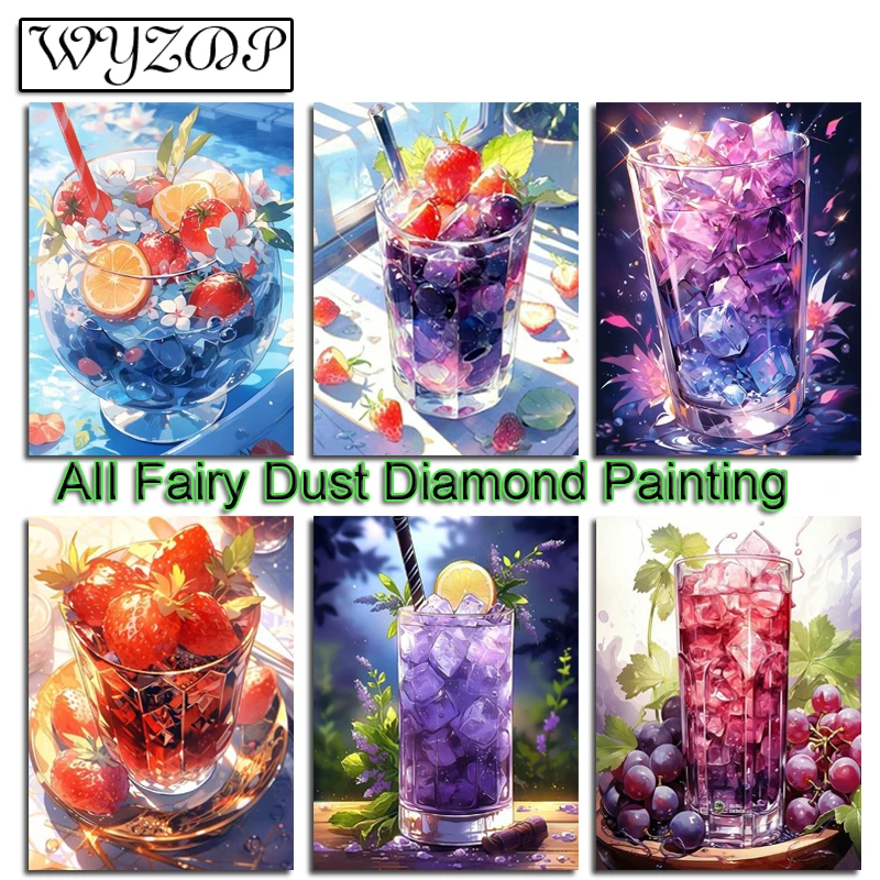Landscape 100% Fairy Dust Diamond Painting Kit Fruit cup Full Diamond Embroidery Stitch AB Diamond Art Crystal Home Decoration