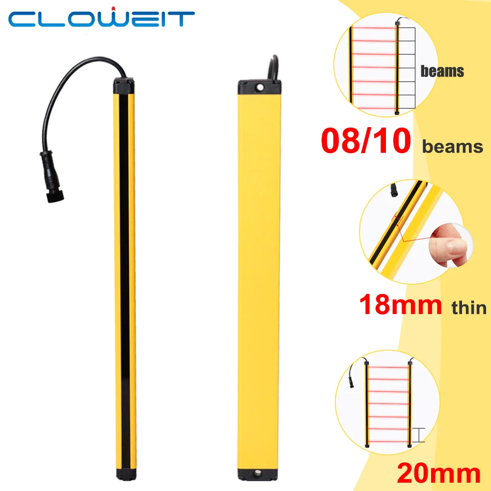 

Cloweit 18x35 Safety Light Curtain APS18-08/1020 24V NPN PNP Narrow Space Thin Grating Device Protector 2m Distance