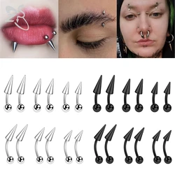 ZS 10pcs/lot Punk Spike Stainelss Steel Eyebrow Piercing Men 16G Curved Labret Lip Studs Helix Lobe Piercings Earring 6/8/10MM