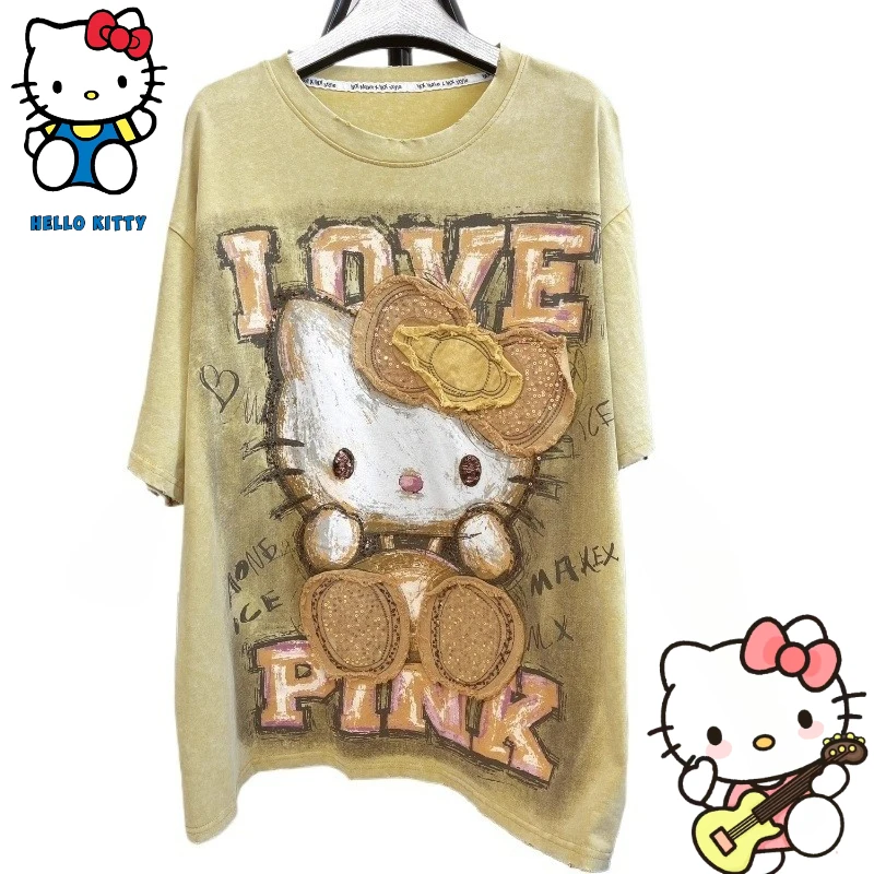 

Sanrio Hello Kitty Cartoon Cute T-shirt Creative Kawaii Girls Summer Lightweight Breathable Loose Short Sleeve Gift Wholesale