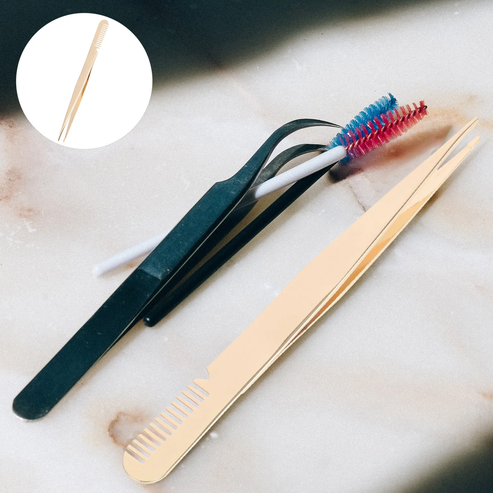 Compact Eyelash Tweezers with Comb Metal Lash Applicator Tool for Eyelash Extensions