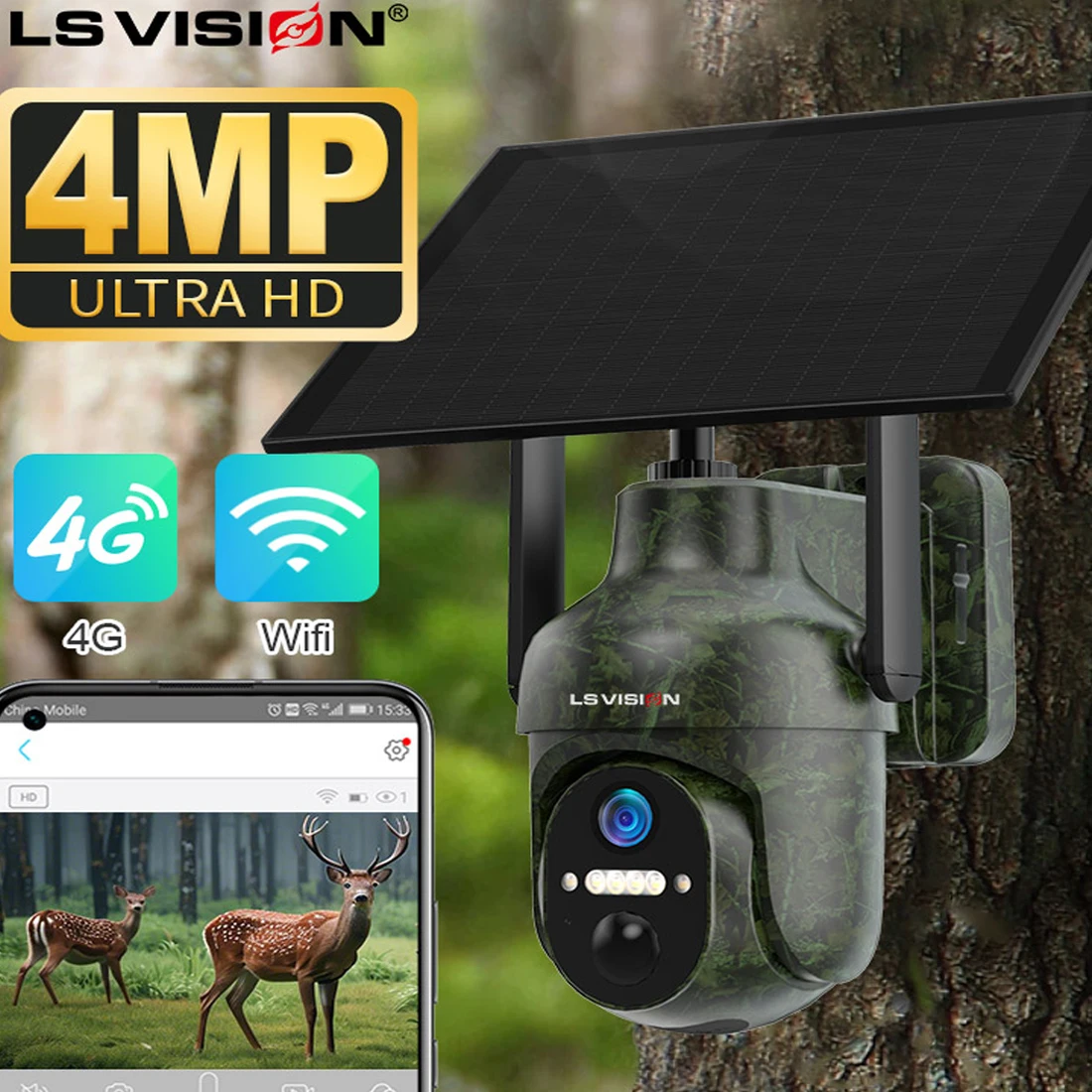 

Камера сотового слежения LS VISION в прямом эфире 360° ° Обзорная активация движения, удаленный доступ и контроль, Wi-Fi на солнечной энергии