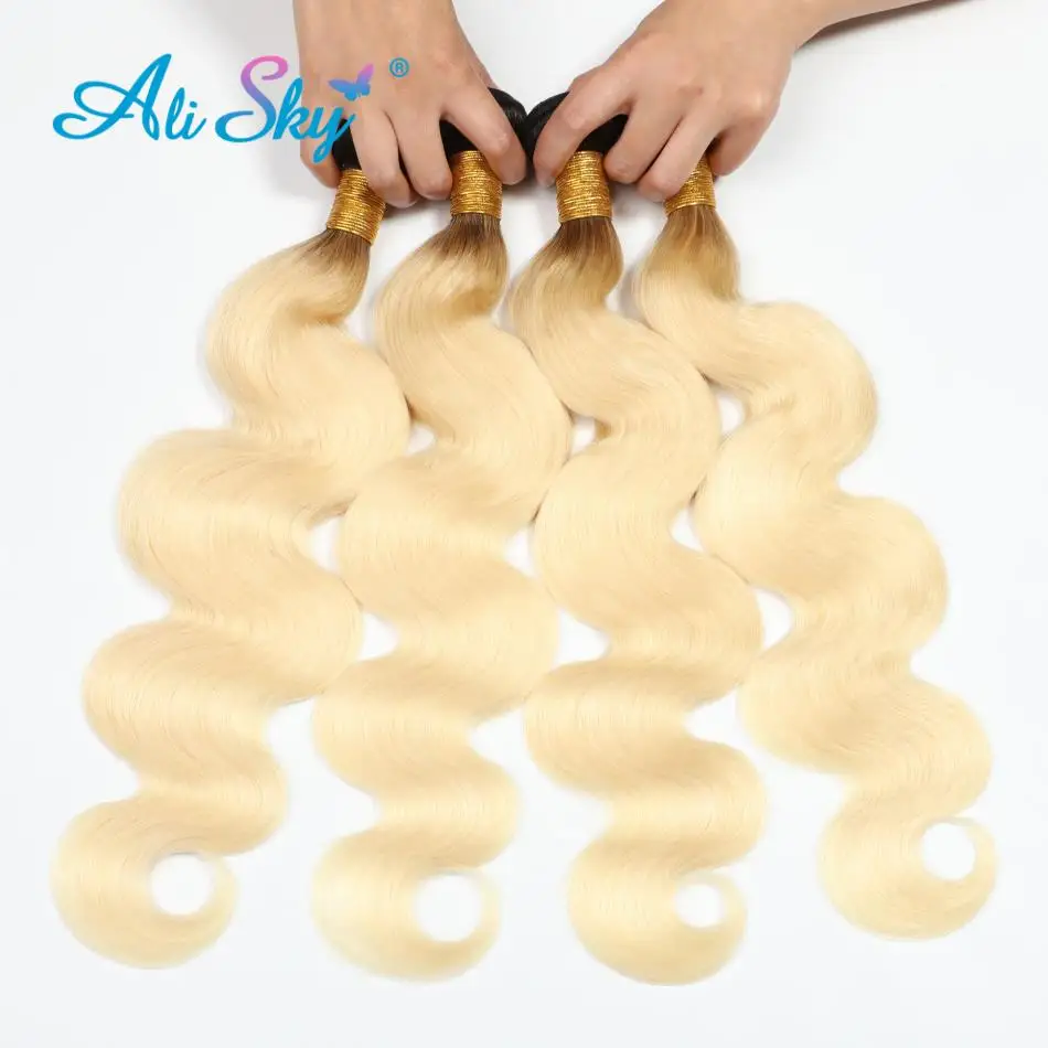 1b 613 Body Wave Hair Bundles Ombre Blonde 100%Human Hair 1/3/4Bundles Remy Hair Weave Extension Highlight Ali SKY Soft&Full