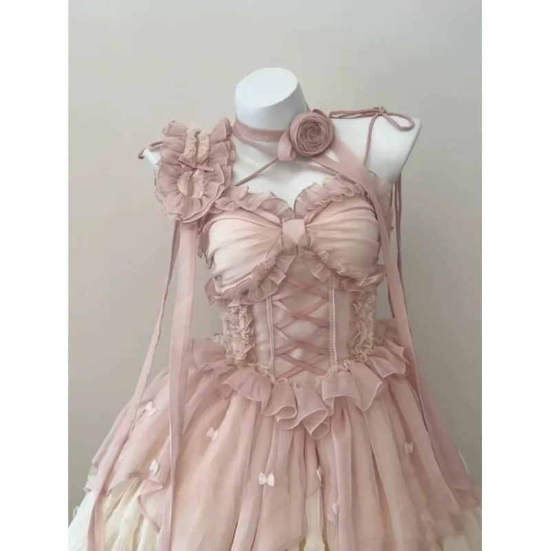 

Pink Gentle Ballet Style Lolita Dress JSK Dress Wedding Lolita Puffy Princess Dress Fairy Pink Dress Halloween Cosplay