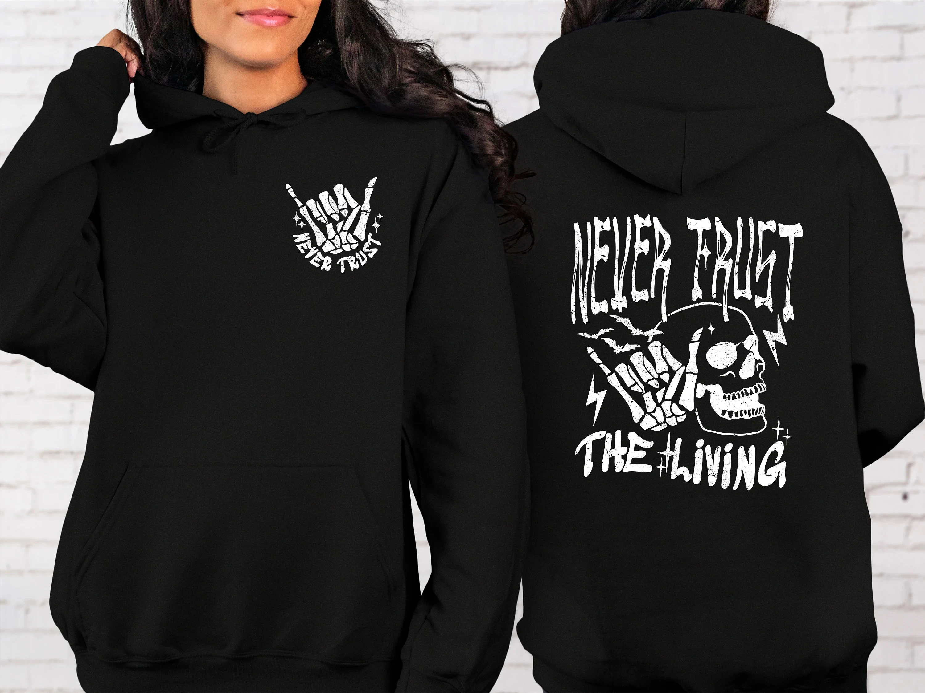 

Never Trust The Living Hoodie for Women Long Sleeve Sweatshirt Pullover Unisex Autumn and Winter Clothing Y2k Tops Streetwear