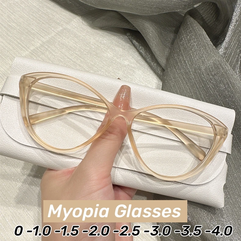 

Fashion Cat Eyes Myopia Glasses Ultralight Small Frame Clear Lens Near-sighted Eyeglasses for Women Men with Diopter 0 To -4.0