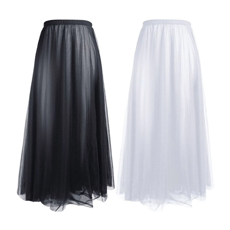 Women Ballet Skirt Mesh Swing Dance Skirt Pull on Elastic Waist Long Wrap Skirt Drop shipping