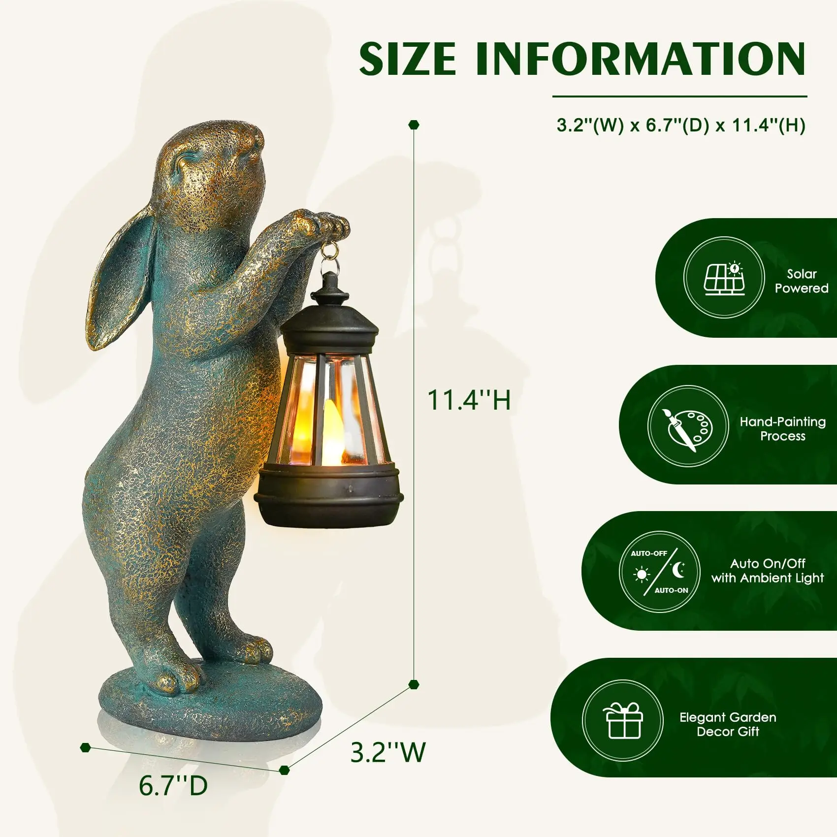 Solar Rabbit Garden Statue with Lantern - Outdoor Bunny Decor for Patio, Yard, Lawn - Easter Mother's Day Housewarming Gift