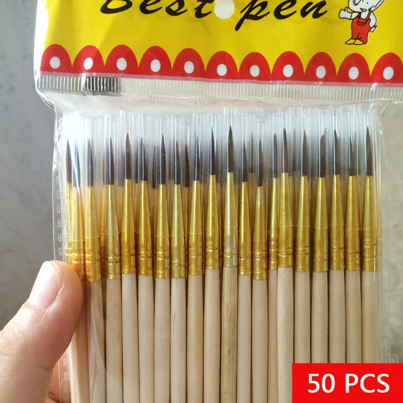 Stylo de ligne de crochet à cheveux longs, pinceau de peinture en bois, fournitures d'art, outil d'interconnexion de papeterie d'art, vente en gros, 50 pièces par lot, 000 #