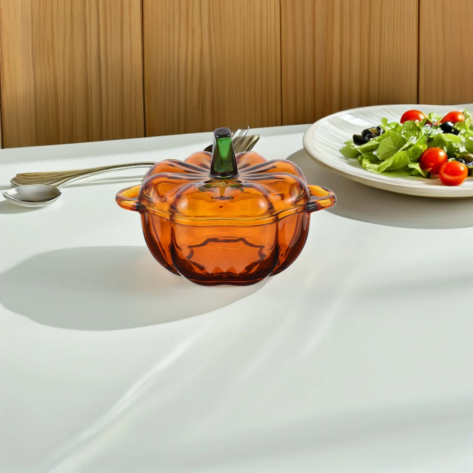 جرة حلوى اليقطين الزجاجية الملونة غطاء مزخرف حاوية تخزين الوجبات الخفيفة حفلة المنزل استخدام جرة اليقطين الزجاجية علب الخريف