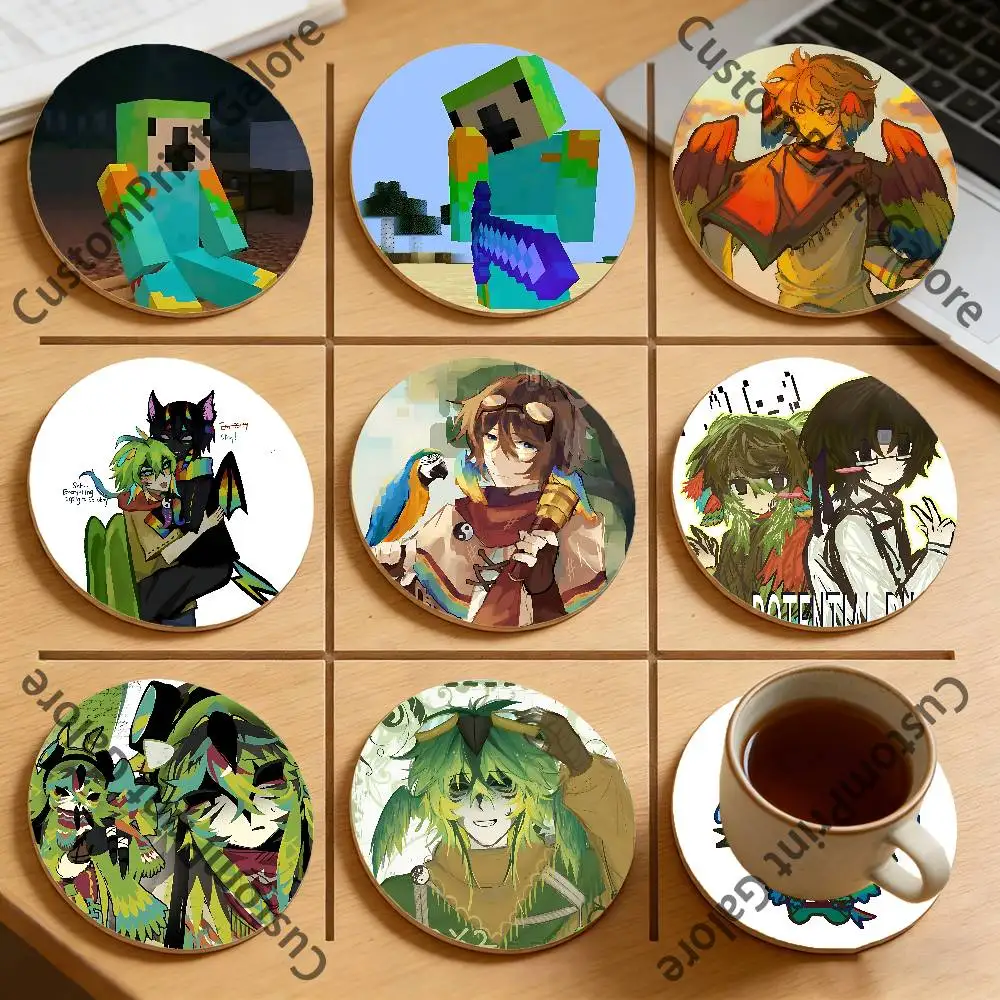 

P-Parrotx2 Round Pine Coasters Durable Reusable Beautiful Home Decor Non-Slip Water-Resistant