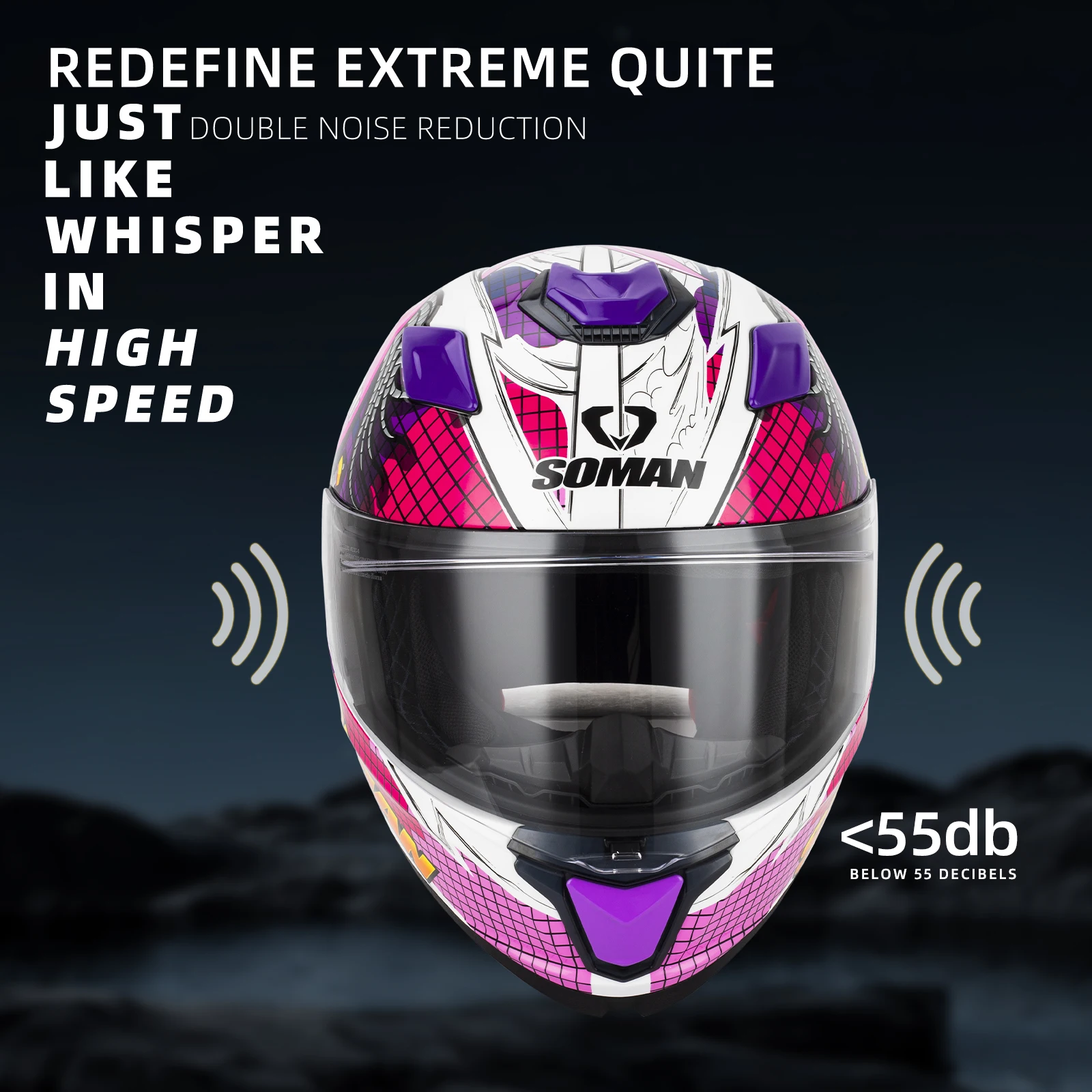 Soman F1 DOT Approved Full Face Helmet Motorcycle Quiet Road Riding Capacetes Cascos Purple Moto Helmets For Women Men