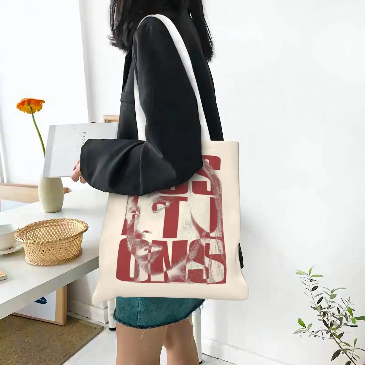 Ariana Grande Positions Rewind Album Eternal Sunshine Shopping Bags Canvas The Tote Bag Reusable for Girls Shoulder Tote Handbag