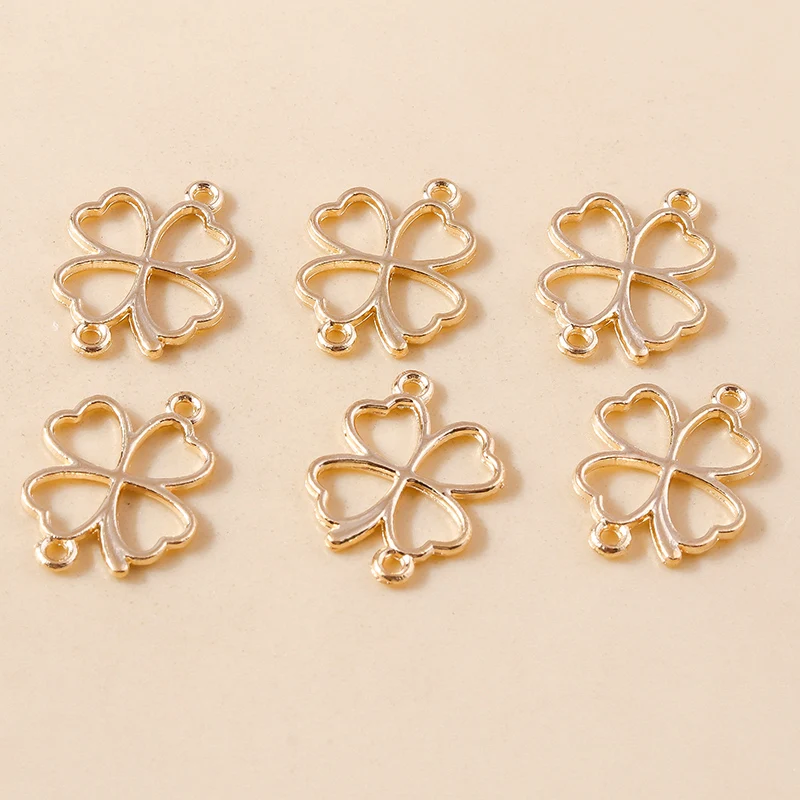 Leslie 50 Stück Blumen-Charms, glückliches irisches vierblättriges Kleeblatt, Gold, Silber, Farbe, Anhänger, antiker Schmuck, DIY, handgefertigtes Handwerk – Detail 6