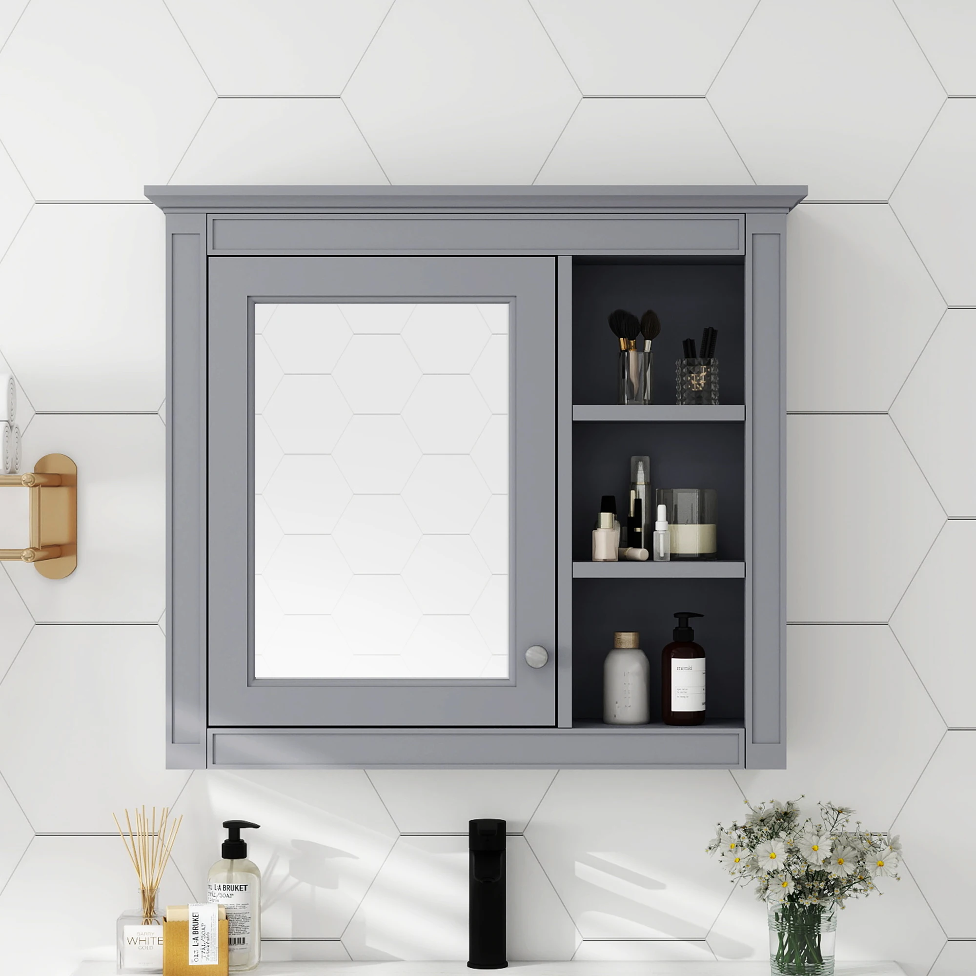 

30 x 28Wall Mounted Bathroom Storage Cabinet Modern Bathroom Wall Cabinet with Mirror Medicine Cabinet Mirror Cabinet with Shelv