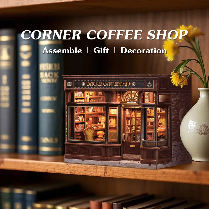 CUTEBEE Book Nook Kit 3D DIY Dollhouse with LED Light Bookshelf Insert Street Shop Series Miniature Model For Home Party Decor