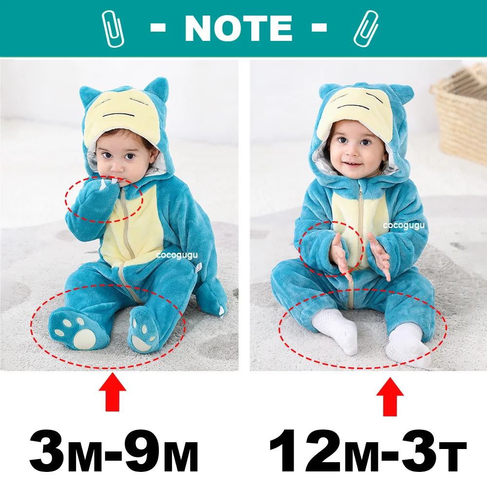 Boys Girls Pokemon Costume 0-3 Y Baby Pikachu Snorlax Romper Anime Cosplay Kigurumi Cute Pajama Onesie Halloween Clothes