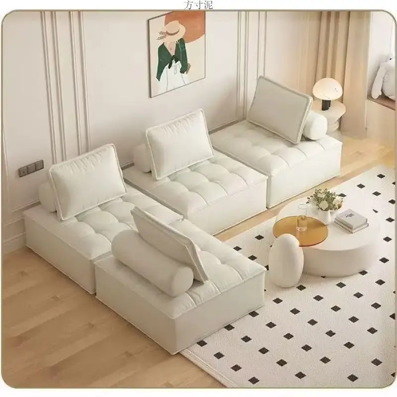 Custom Lightweight Luxury Apartment Sectional Sofa Living Room Lounge Sofa Cream-Colored Style Technical Fabric Sofa