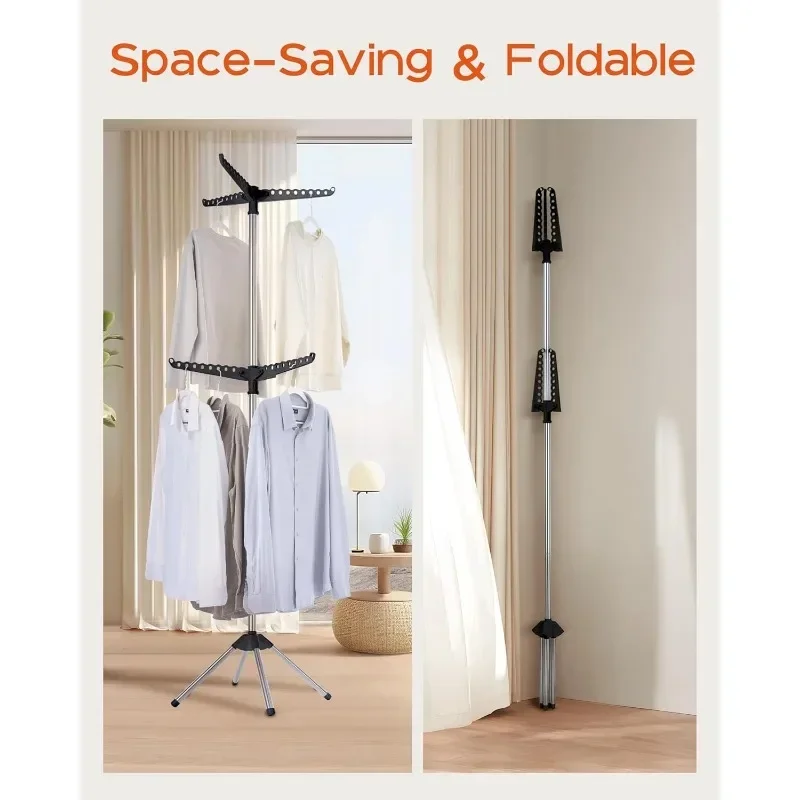 Clothes Drying Rack Foldable, 74.8 inch 2 Tier Laundry with Rotating Rail for 54 Pieces of Clothes, Space Saving, Indoor,