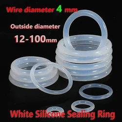 VMQ White Silicone O-Ring Sealing Ring CS 4mm OD 12-100mm Food Grade Rubber Insulation Gasket for Piston Machine