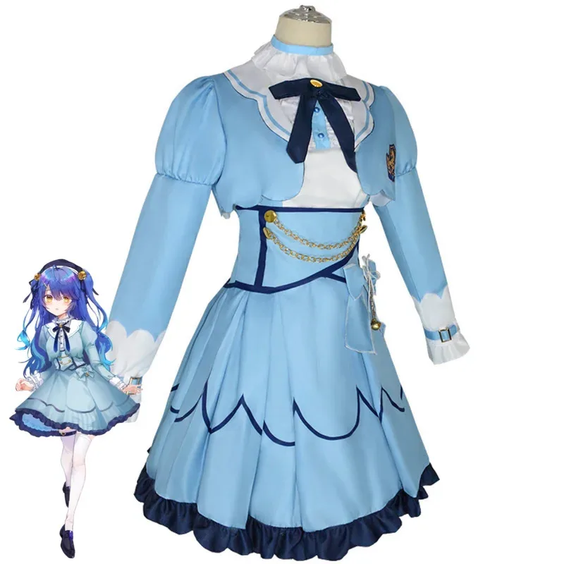 YouTuber VTuber NIJISANJI Vliver 아마미야 코코로 코스프레 의상 블루 공주 드레스 로리타 가발 여성 섹시 스커트 할로윈 슈트v;2