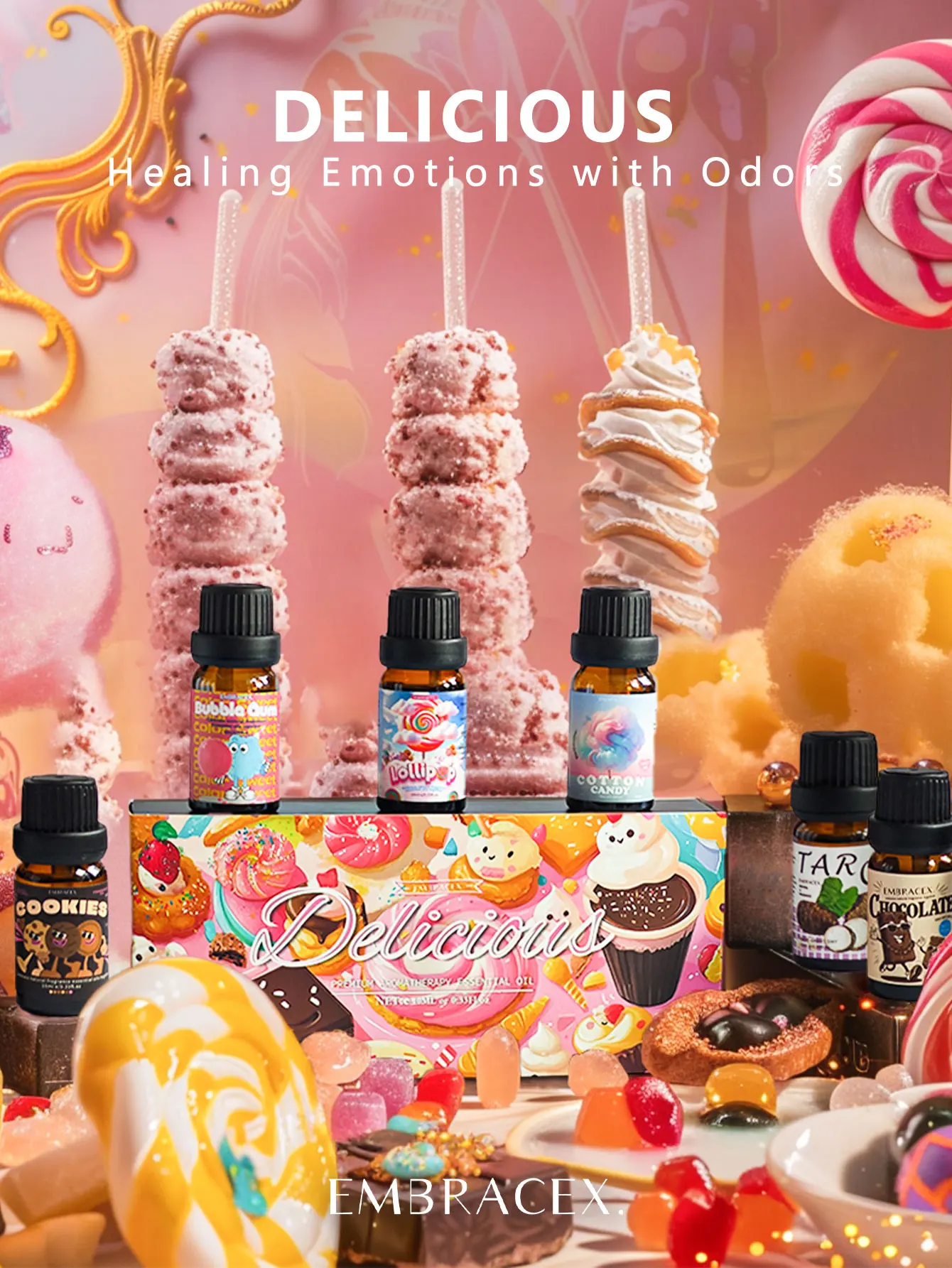 6 uds 10ML delicioso perfume una colonia aceites esenciales mini perfumes set-piruleta galletas de Chocolate Taro algodón de azúcar chicle