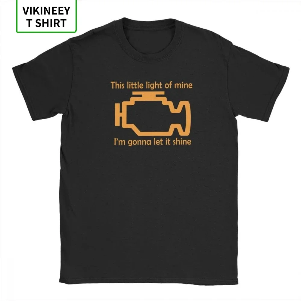 Check Engine Let It Shine Mechanic Men's T Shirt Car Fix Engineer Vintage Tees Short Sleeve T-Shirts Cotton Printed Clothes