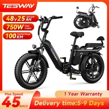 Image TESWAY Electric Bike for Adults 750W 48V 25AH Folding Bike 80Miles Long Range Ebike Full Suspension 20’’ x 4.0’ Electric Bike