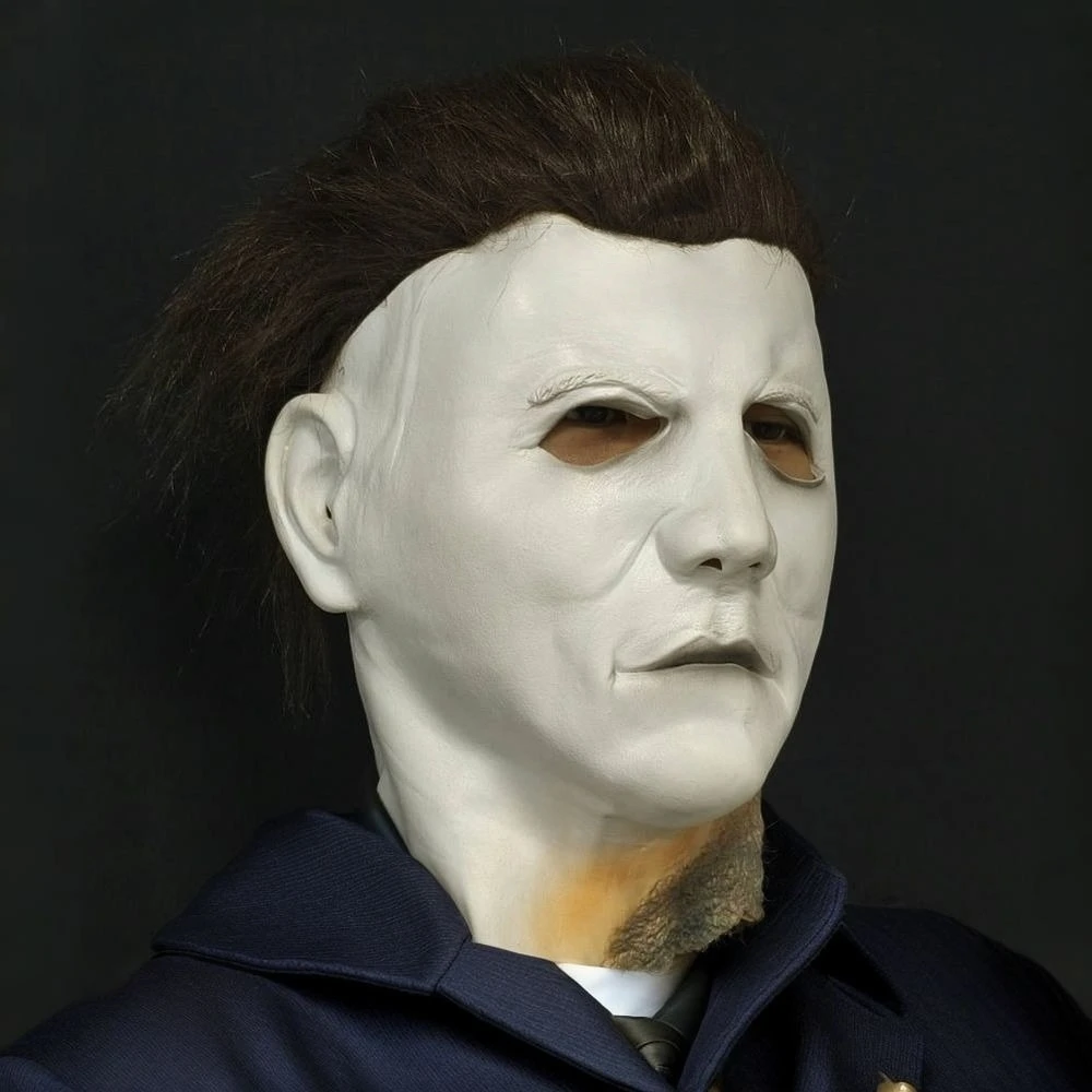 Masque facial blanc Michael Myers, tête complète d'horreur, accessoire de Costume effrayant d'halloween, personnage humain célèbre pour fête