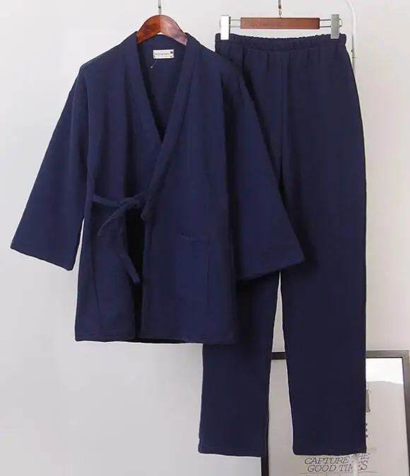 Japanese Pajamas Winter Kimono Pants Suit Men Thick Home Sleepwear