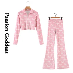 Cute Women 2 Piece Velvet Sets Loungewear Tracksuits Babe Letter Printed Zipper Jackets High Waist Flare Pants Two Piece Outfits