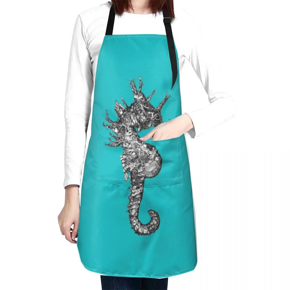 Dave the Seahorse Apron men's barbecue For Kitchen barber uniform Kitchens Woman Apron