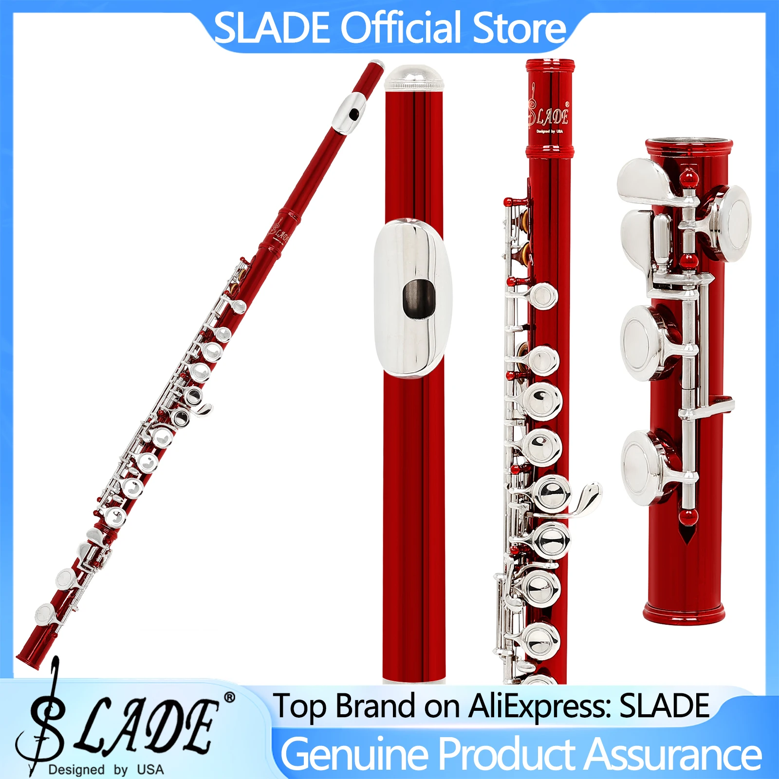

Флейта SLADE 16 C-Slot с красными и серебряными клавишами, профессиональная, для начинающих и студентов, с футляром, перчатками и набором для чистки