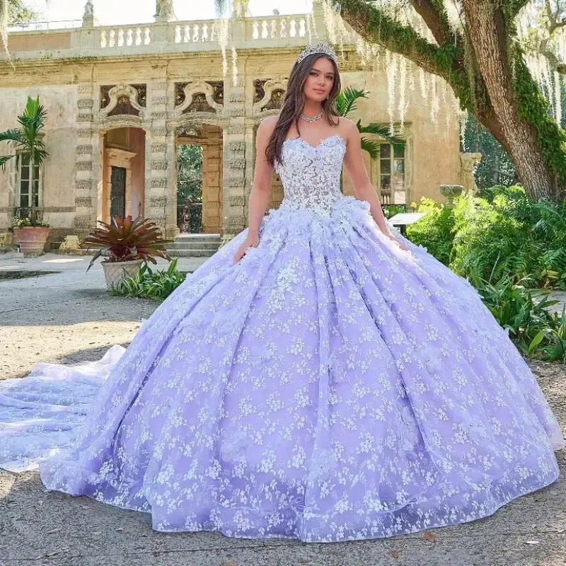 

Lilac Quinceanera Dresses Lace Applique Tull Sweet 16 Years Birthday Dress Mexican Prom Gown 2025 Vestidos 15 De XV Años