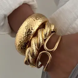 DIEZI Different Style Hip Hop Heavy Metal Cuff Bangles Bracelets Punk Gold Silver Color Geometric Spring Bangles For Women Men