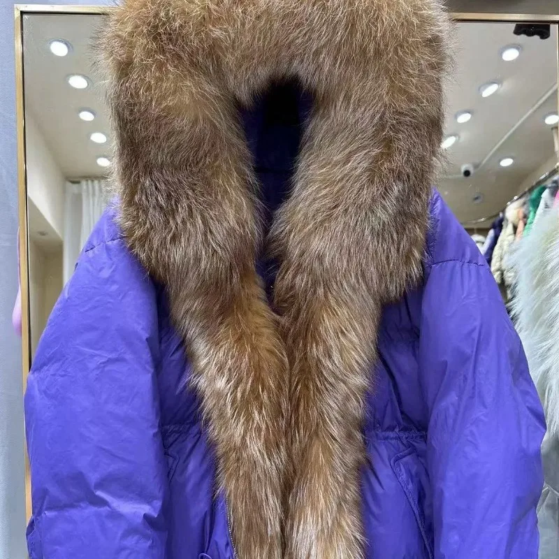 

Europe Station 2026 Real Fur Winter New High-end Fur Fox Big Fur Collar Down Jacket Women's Medium and Long Loose Thickened Coat