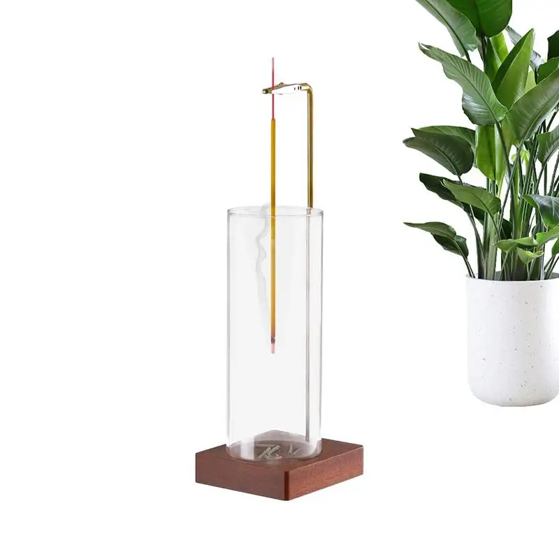 Modern Incense Burner With Glass Ash Catcher, Anti-ash Flying Incense Sticks Holder Wood Base For Home Decor