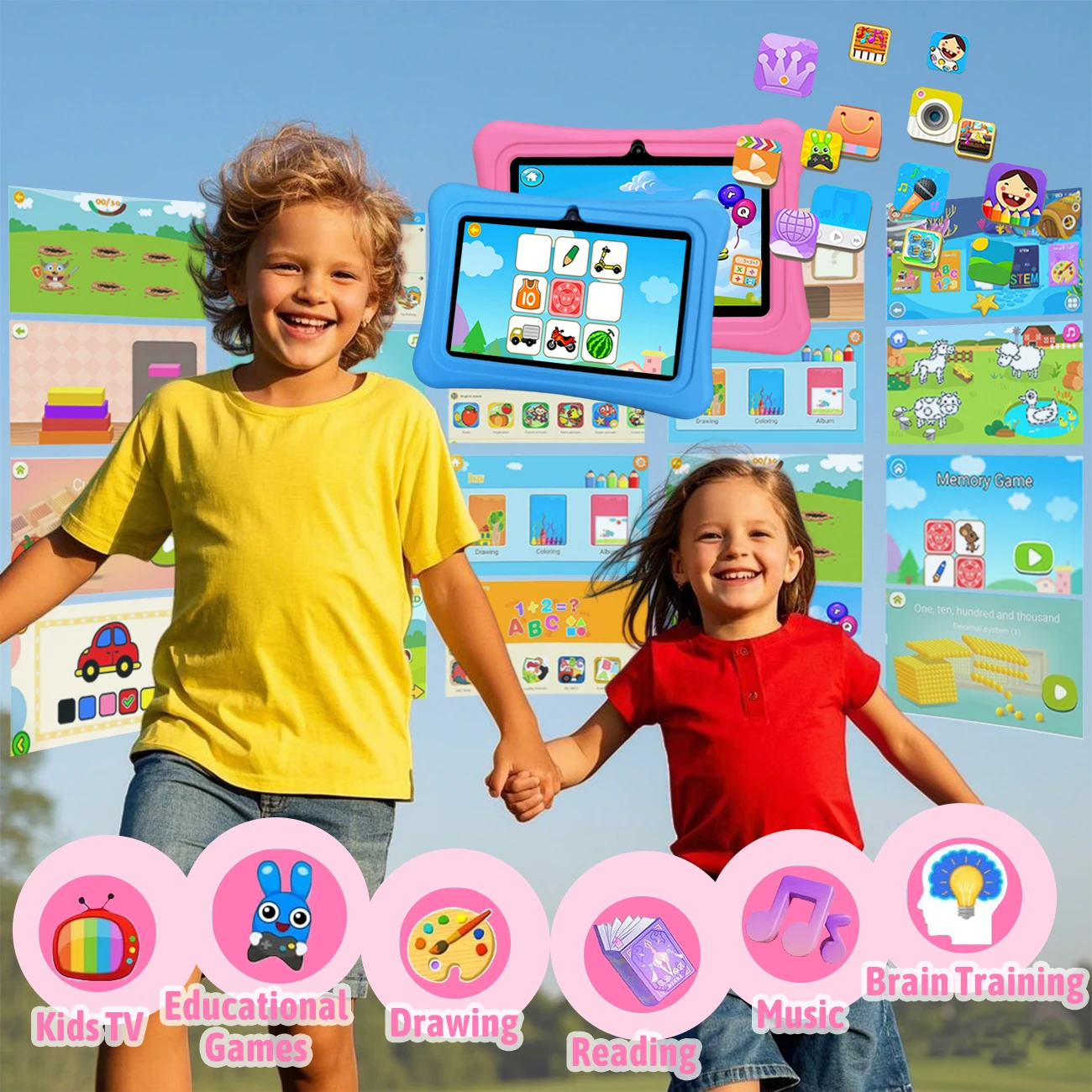 7-inch children's tablet, Android, parental control, dual cameras, anti fall, children's gift，Quad Core