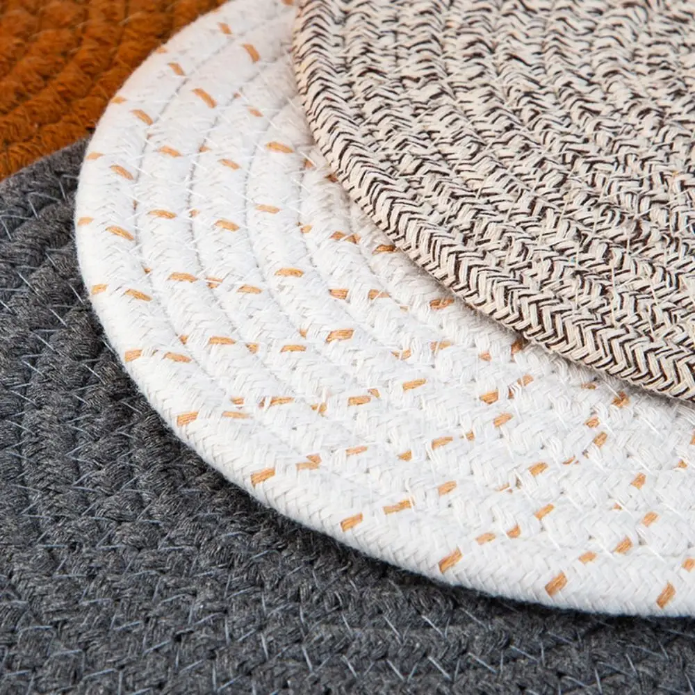 4Pcs Round Shape Trivets for Hot Dishes 18-33cm Braided Design Woven Pot Holders Cotton Thread Washable Table Placemats Set