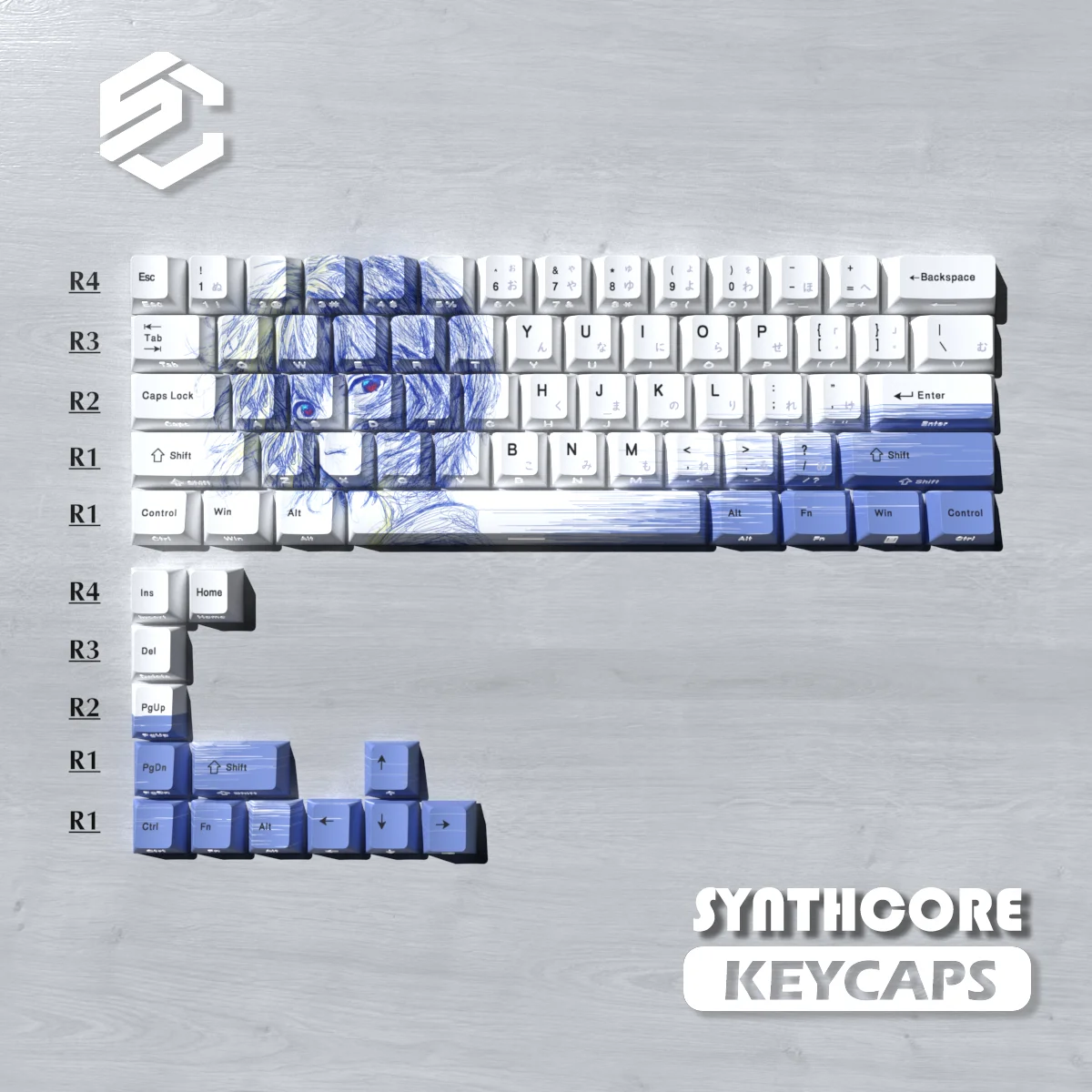 74 Keys Rei Ayanami‌ Theme Keycaps Comics Anime Key Cap PBT Cherry Profile Custom Keycap for 60 65 68 Mechanical Keyboard