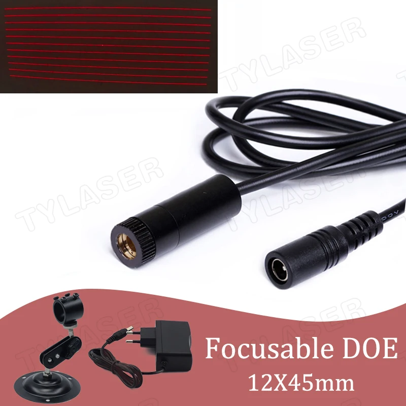 

Red 11 Lines DOE Focusable D12x45mm 635nm Laser Module 10/30/50mw for Wood Cutting Positioning (Free with Bracket and Adapter)