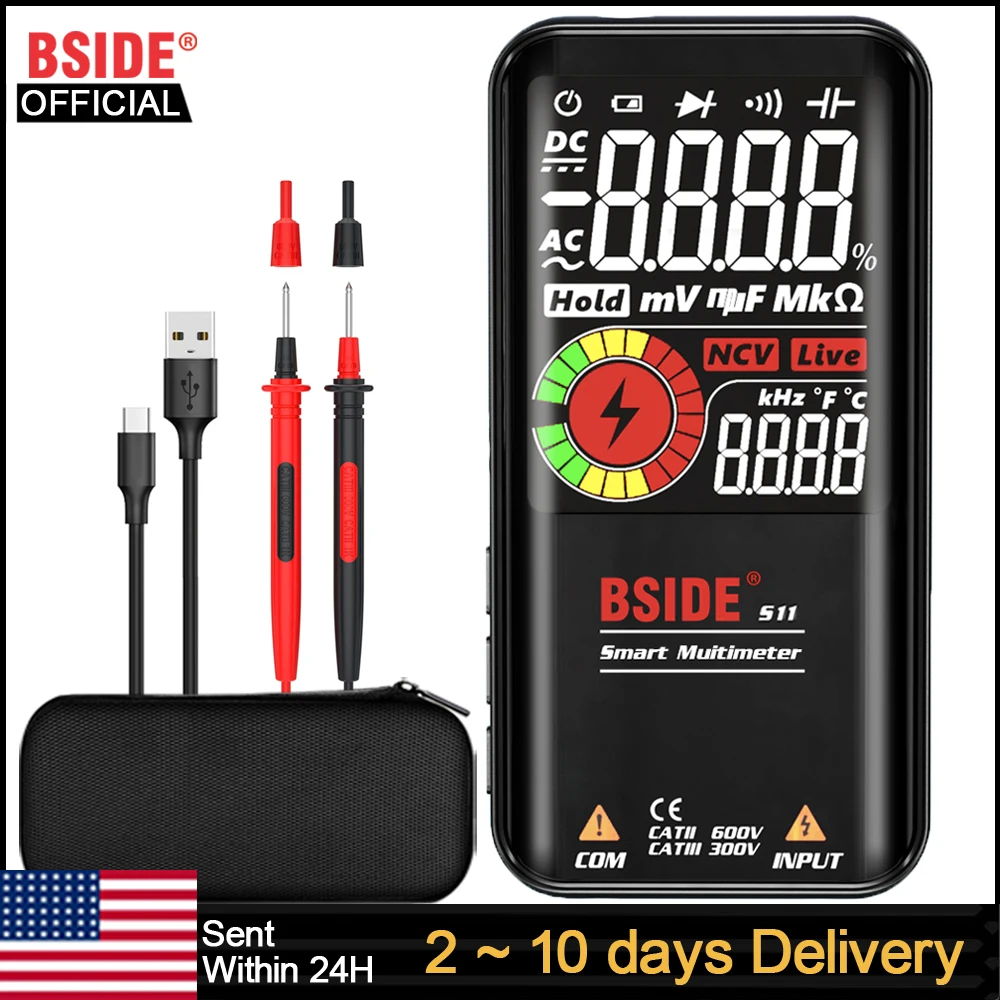 BSIDE Digital Multimeter Smart Electrician Tester USB Charge T-RMS DC AC Voltage Capacitance Ohm Hz NCV Professional Multitester