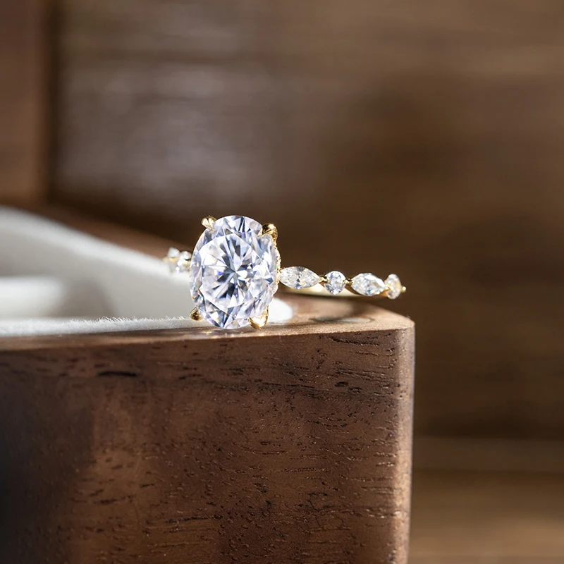 Elegant Oval Shaped 1ct 2ct 3ct Moissanite Ring 925 Sterling Silver for Woman Gold Plated Half Eternity Rings with Certificate