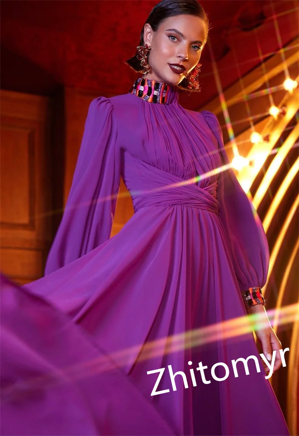 Ball Exquisite High Quality Collar A-line Anke Length Party Dresses Draped Rhinestone Evening Vestidos De Fiesta