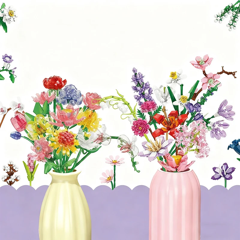 

Креативный цветок, мини-строительные блоки, набор тюльпанов/розы/солнечника/ромашек, украшения, цветы, растения, украшения, кирпичи «сделай сам», подарок для девочек