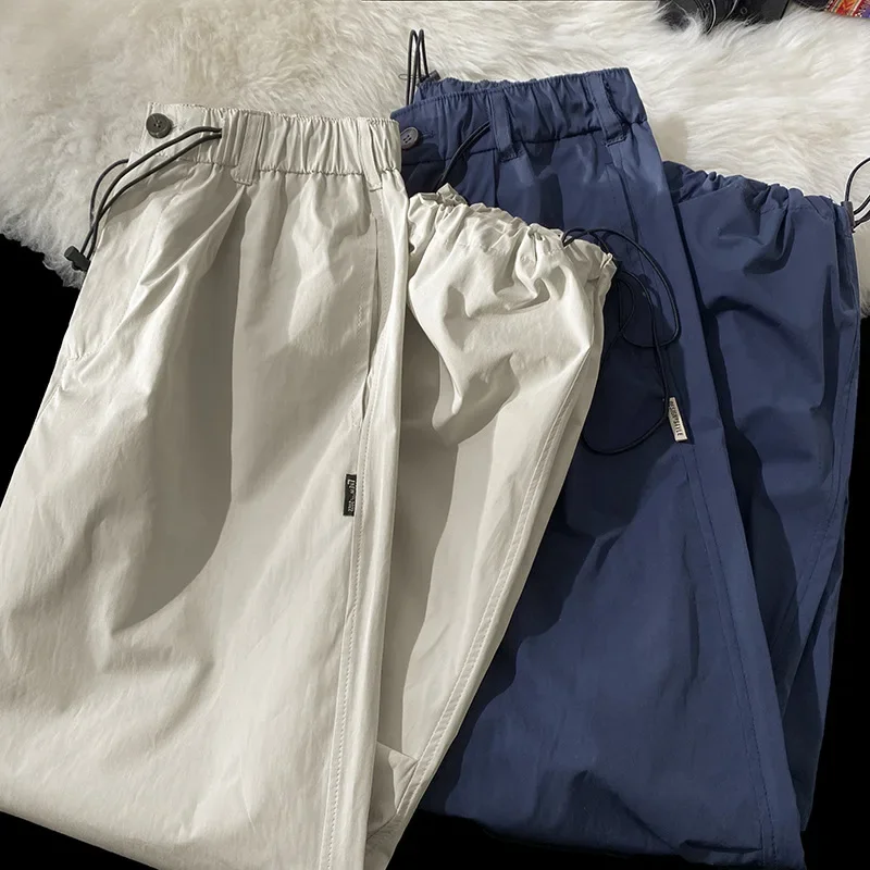 Pantaloni casual sottili estivi da uomo Pantaloni dritti slim in seta di ghiaccio ad asciugatura rapida Pantaloni larghi a gamba larga stile coreano Harajuku Pantaloni Y2k